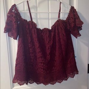 Maroon off the shoulder lace blouse